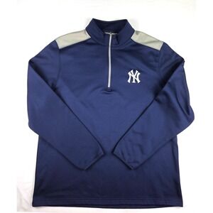 MLB New York Yankees Mens XL Quarter Zip Pullover Navy Blue Grey Logo Jacket